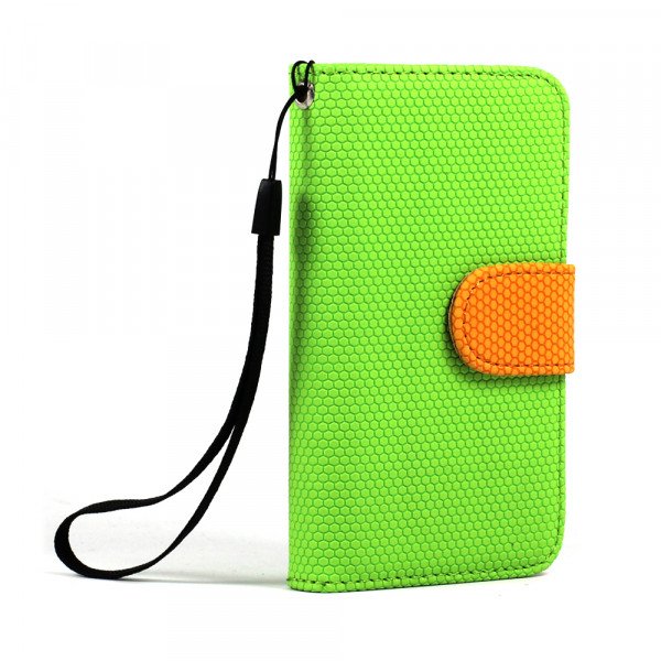 Wholesale iPhone 4S / 4 Anti-Slip Flip Leather Wallet Case with Stand (Green-Orange)